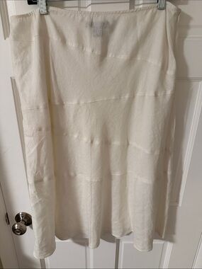 Style & Co. Macys 100% linen White Horizontal Banded A-line Midi Skirt - Size 14